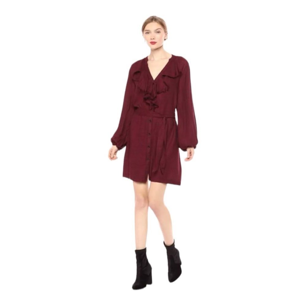 NWT PAIGE Isabelle Dress Rumba Red Check Raw Ruffle Size S - Picture 2 of 11
